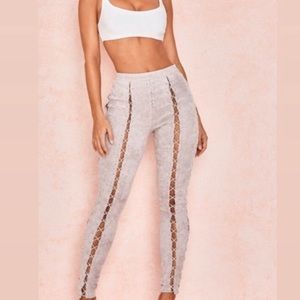 House Of CB Gray Soft Suede Lace Up Pants
